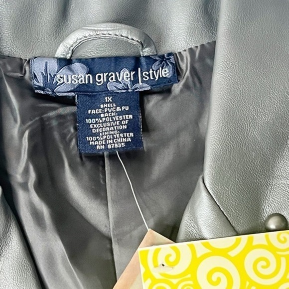 Susan Graver Studded Gunmetal Gray Rocker Moto‎ Jacket Faux Leather Size 1X - Picture 3 of 9